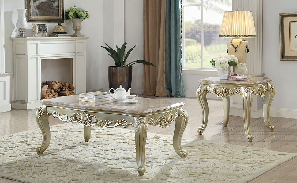 Amazon.com: Acme Gorsedd Coffee Table in Marble and Antique