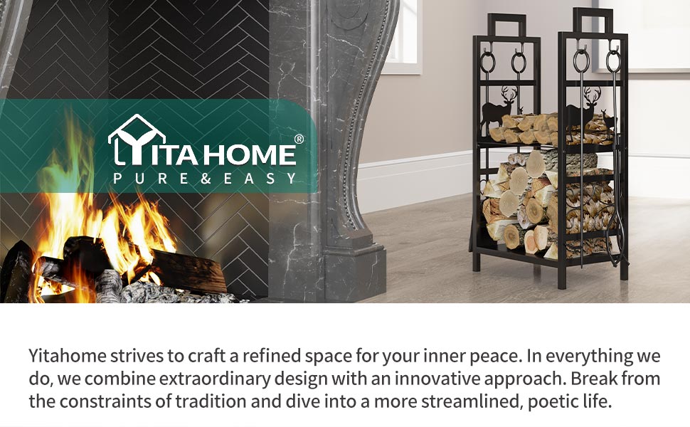 YITAHOME Firewood Rack Tools Set Wood Log Holder for Fire Place Outdoor Indoor