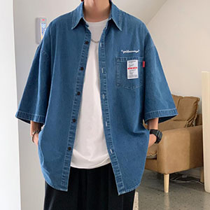 Amazon.co.jp: Alppvメンズ シャツ デニム 夏服 五分袖 シャツ