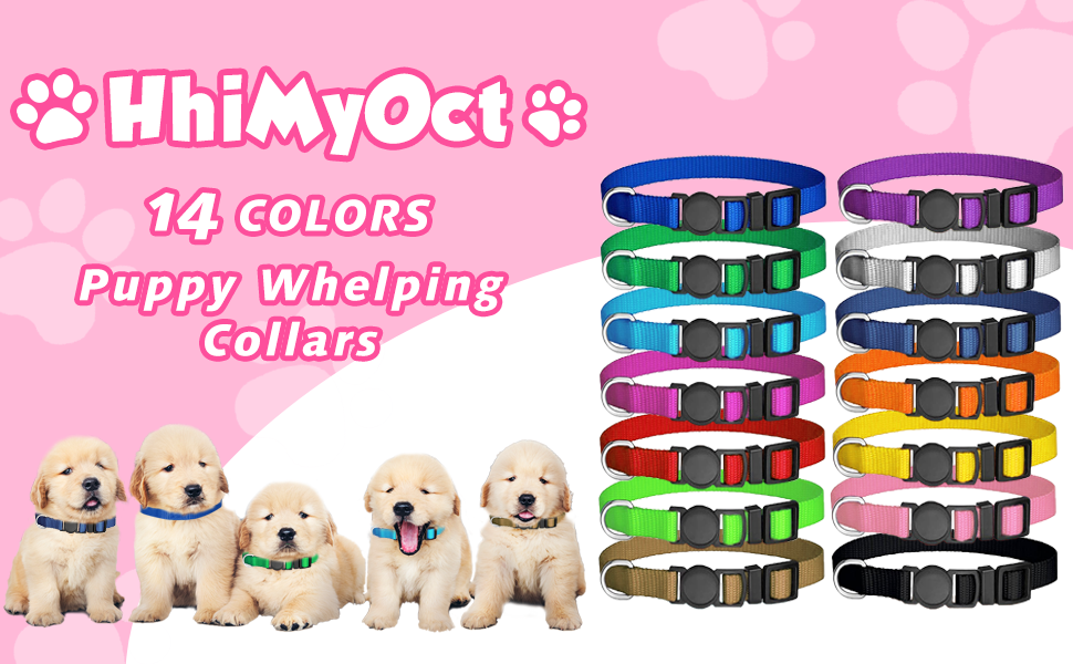 14 Pack Puppy Collars for Litter,Adjustable Puppy ID Collars Breakaway Safety