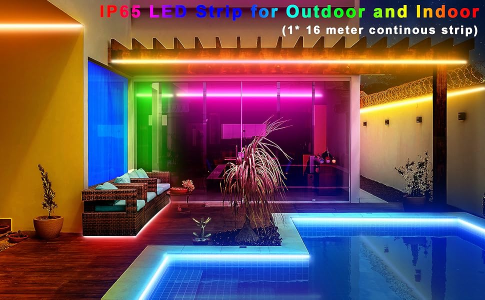 52.5FT Outdoor Led Strip Lights Waterproof, Tendist Exterior LED Light