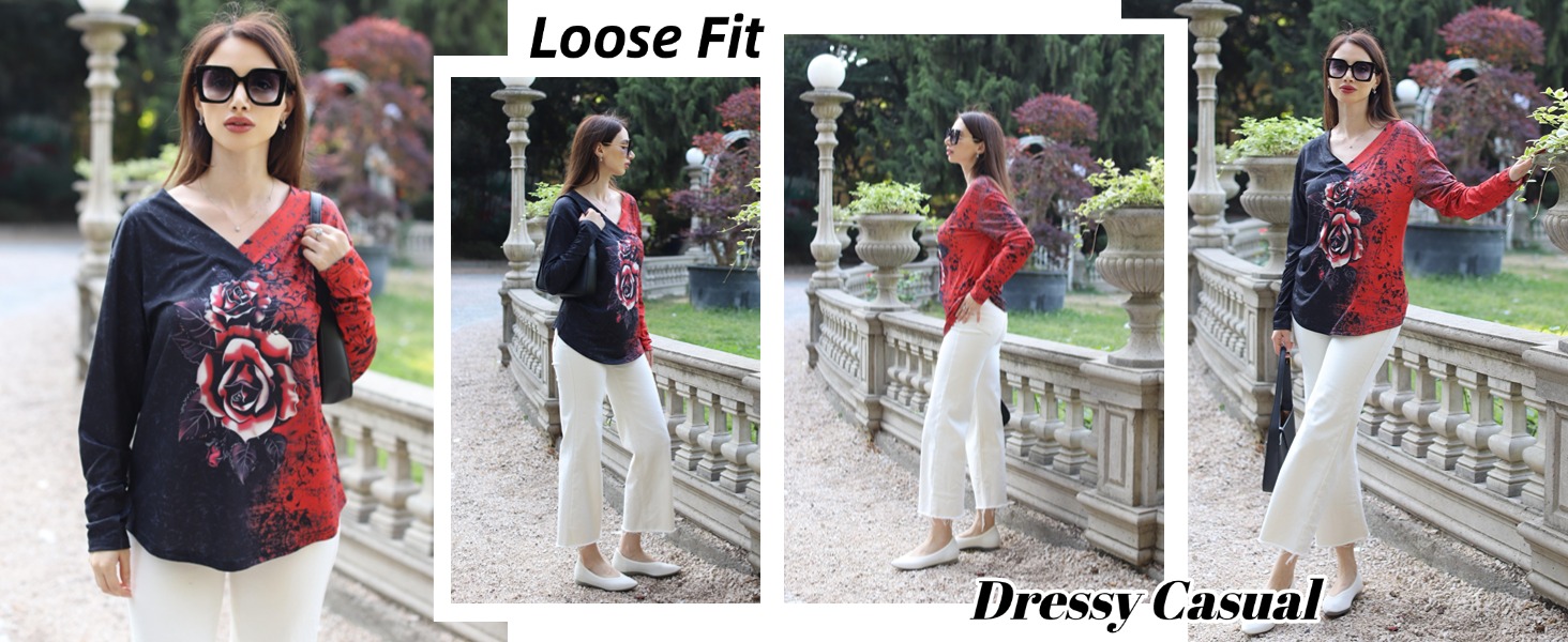 Womens Tops V Neck Long Sleeve T Shirts Fashion 2025