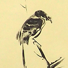 鳥　モズ?　枯木鳴鵙図?　こぼくめいげきず?　掛軸（かけじく）　掛け軸 楽天市場】掛け軸 枯木鳴鵙（宮本武蔵）送料無料 尺五立 桐箱入