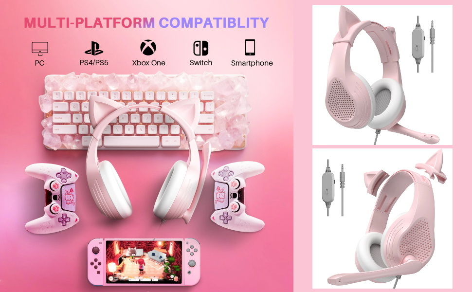Pink headphones with cat ears