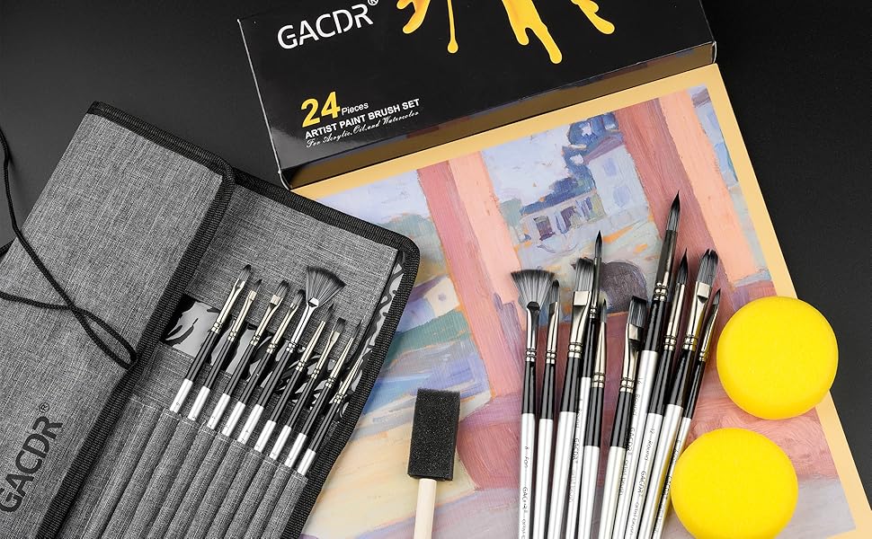 GACDR Acrylic Paint Brush Set 24 Pieces Paint Brushes for Acrylic Painting  wi