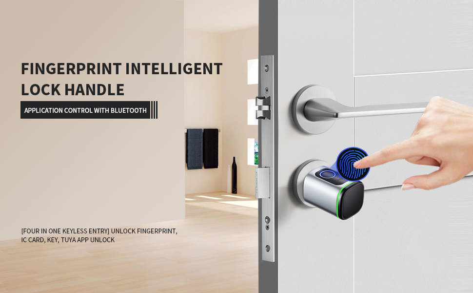 ACNCN Fingerprint Smart Lock Door Handle, 4-in-1 Smart Locks, Smart Lock Deadbolt with Lever, Fingerprint, IC Card, Key, Tuya App Unlock(Black) 12 poster