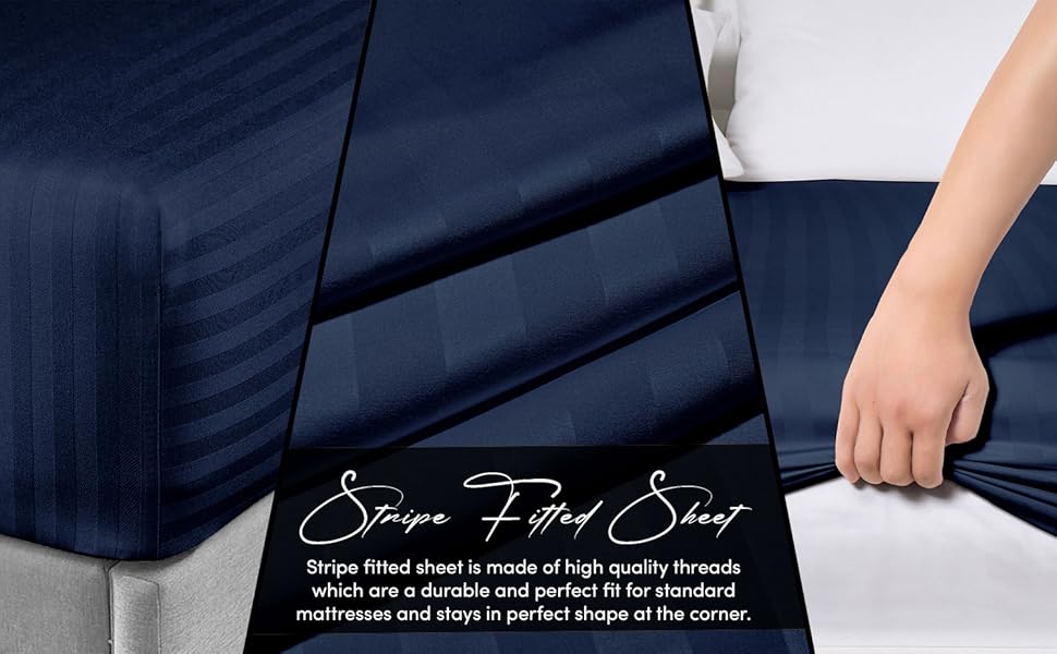 FITTED SHEET STRIPE NAVY