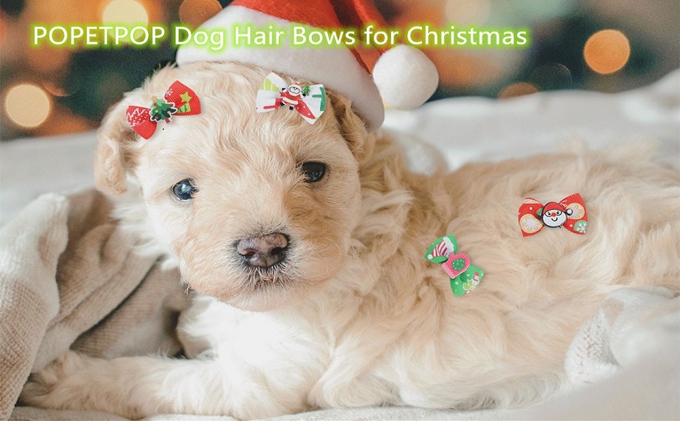 POPETPOP 100pcs Dog Bows Rubber Bands Christmas Styles Dog Hair Bows