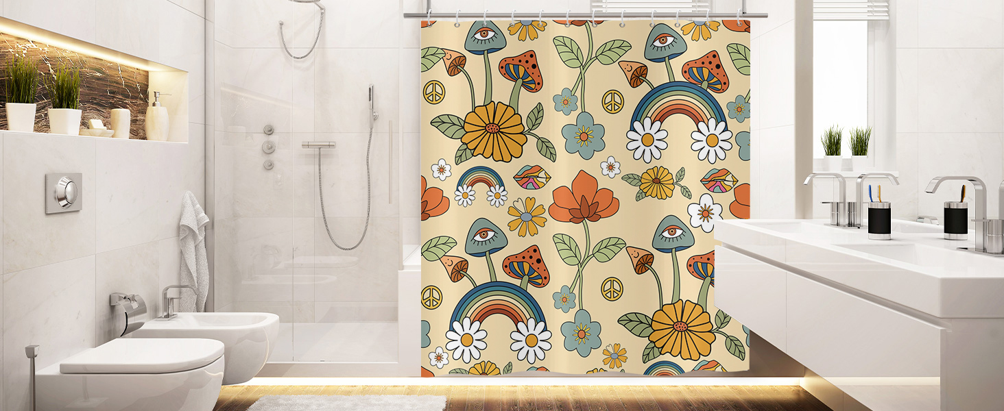 CRTPOD Abstract Boho Shower Curtain Navy Blue Black Modern