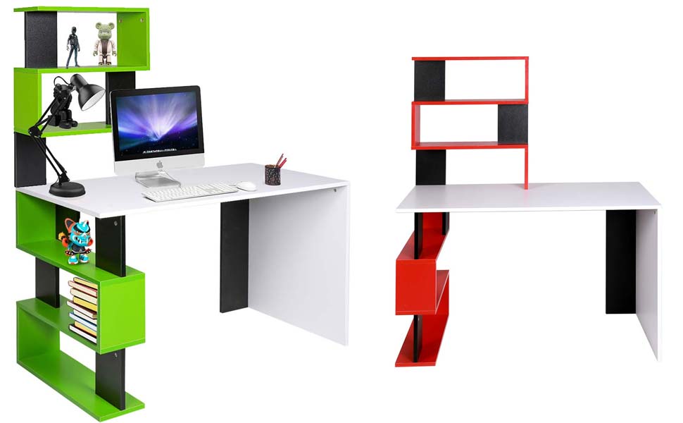 Scrivania Libreria 7 Ripiani Tavolo Porta Pc Computer Legno Casa Ufficio
