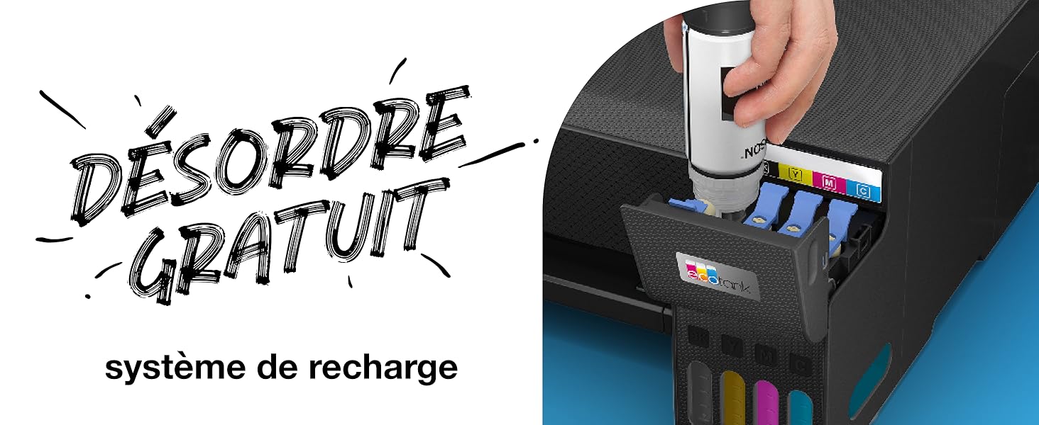 Le texte indique « DÉSORDRE » et « GRATUIT ». Affiche un appareil ou un composant électronique avec plusieurs sections ou indicateurs colorés.