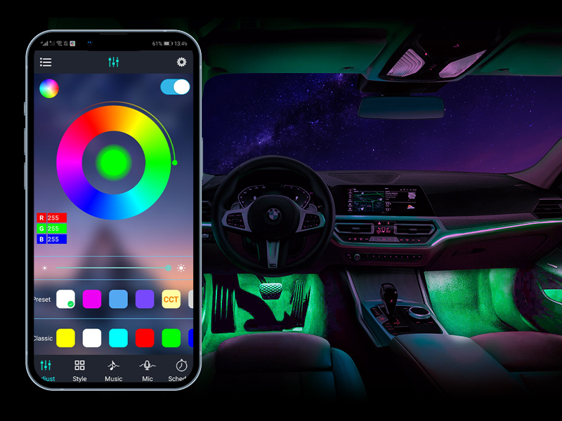 GZ5CG Car Led Light Interior Under Dash Foot Well Light RGB