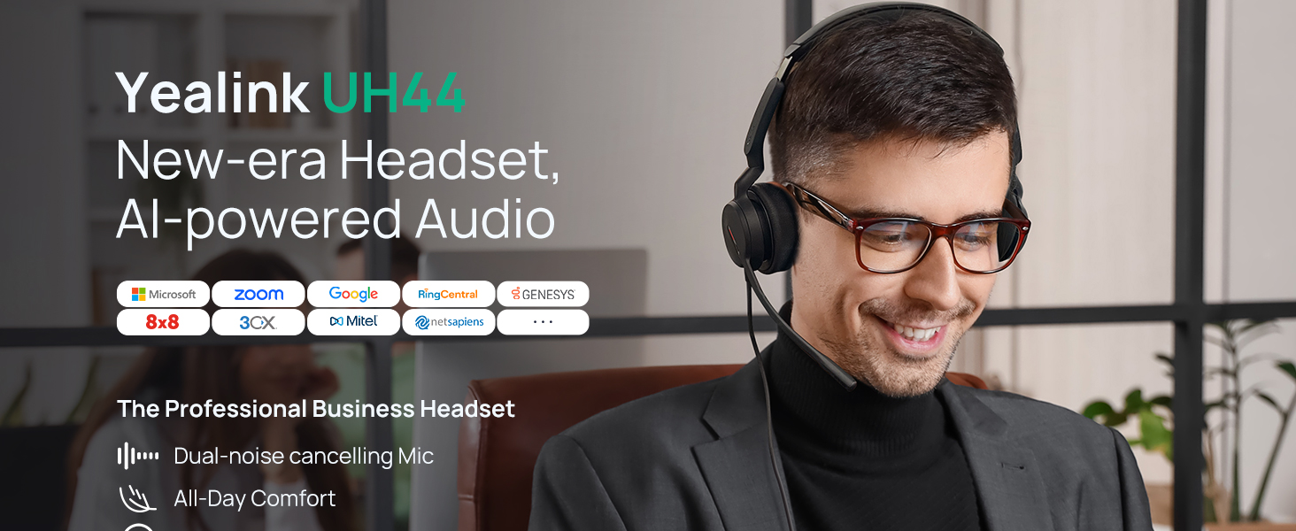 USB headset with microphone PC wired work nosie cancelling office computer headphones mic laptop