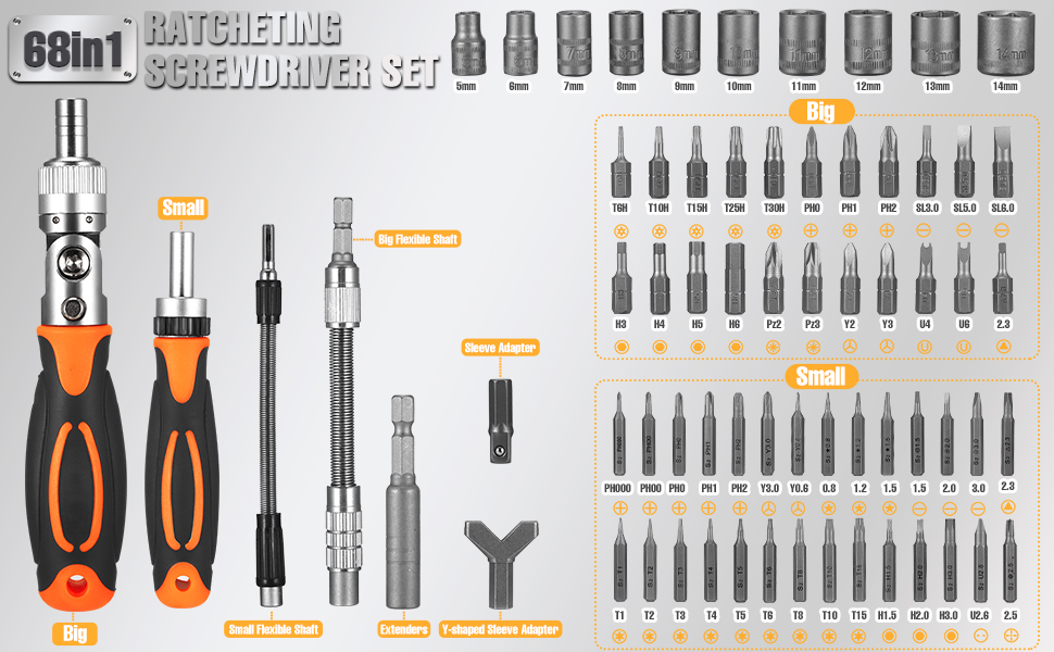 68pcs Screwdriver Bit Set, Ratcheting Screwdriver, Screwdriver