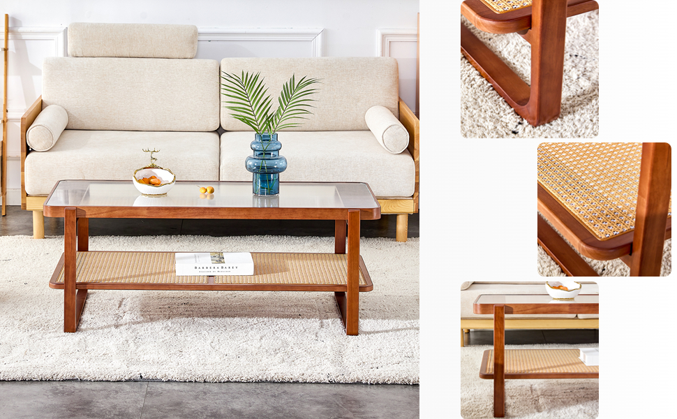 LKTART Modern Rectangle Solid Wood Glass Desktop Coffee