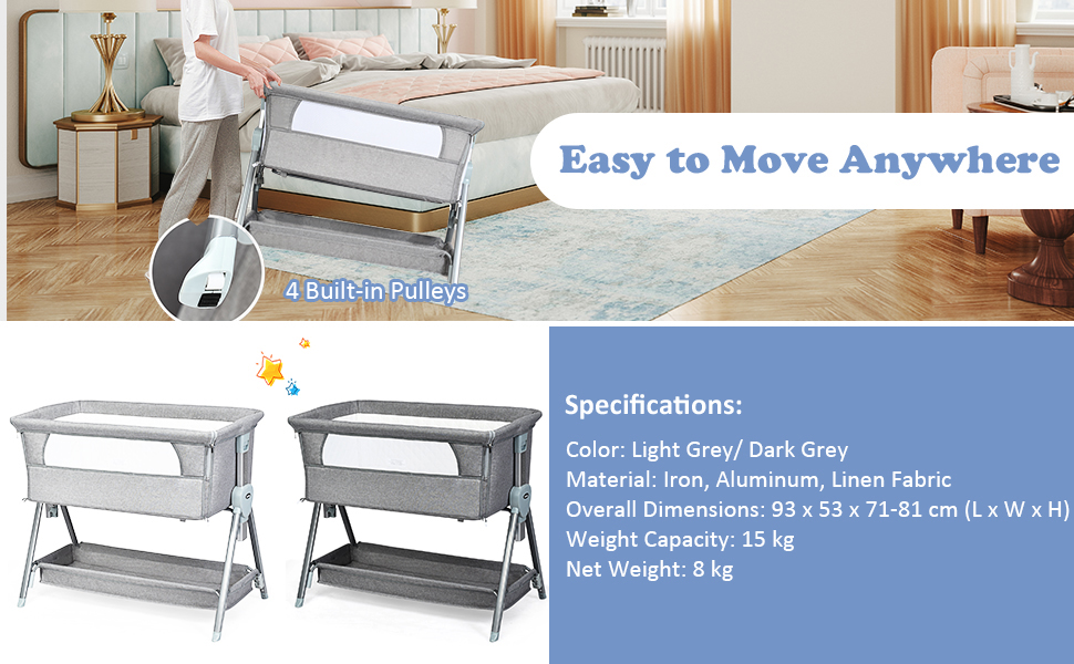 BABY JOY Baby with Wheels, Portable Baby Bedside Crib Portacot