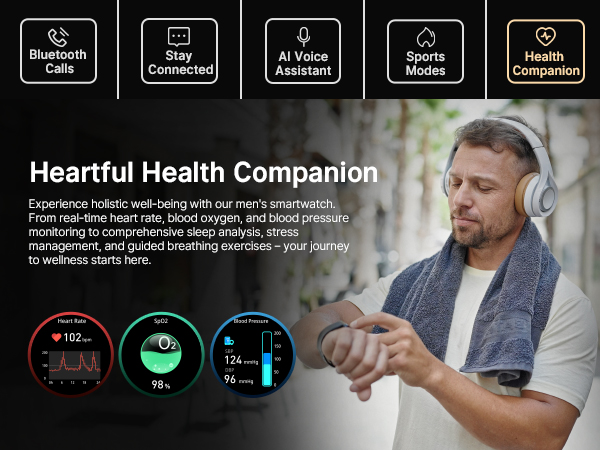 SOUYIE Health Monitor Smart Watch with Heart Rate, Blood Oxygen, Blood Pressure, Sleep Tracker