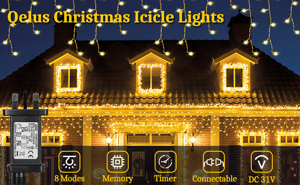 Qelus Icicle Lights Outdoor, 400 LEDs 10m/33ft Christmas Icicle String