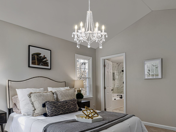 LynPon White Crystal Chandeliers for Bedroom, 6 Lights White