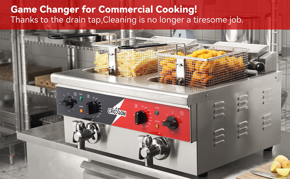 CROSSON 12L Dual Tank Countertop Electric Deep Fryer with