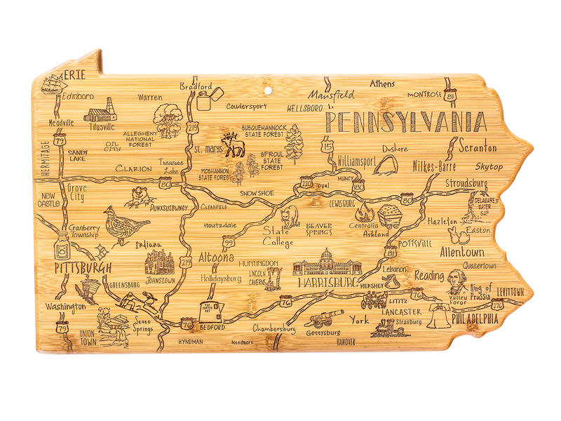 Totally Bamboo Destination Series Pennsylvania State Shaped Cutting and Serving Board