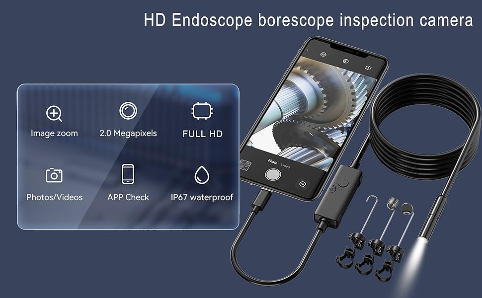 Endoscope for iPhone, for iPad HD 2.0 Megapixels Borescope