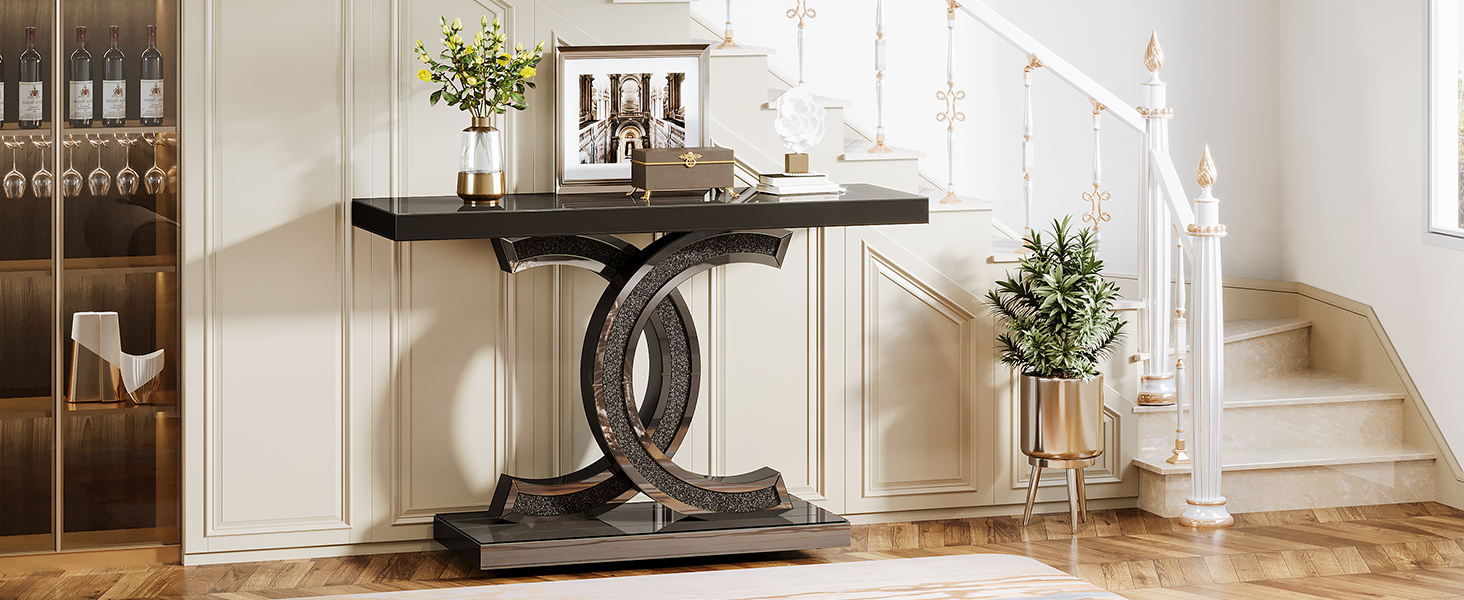 Tribesigns Mirrored Console Table, Modern Black Entryway