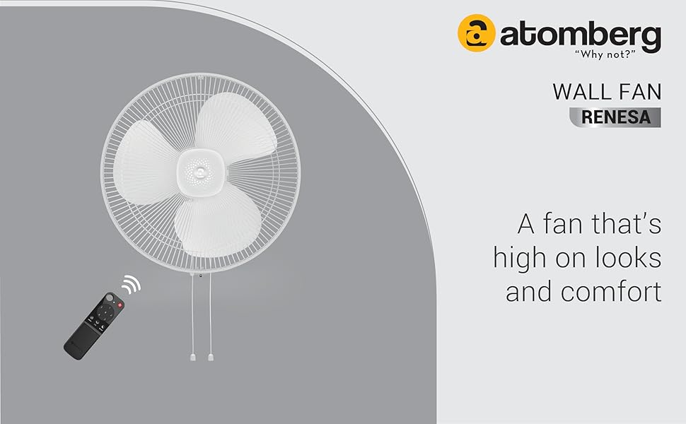 atomberg Renesa 400mm Wall Fan Silent BLDC Fan Remote with Timer