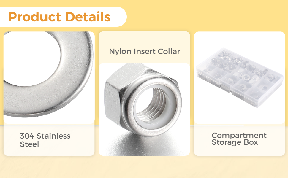 240 PCS Lock Nut Assortment (115 Lock Nuts + 125 Washers), 832, 10