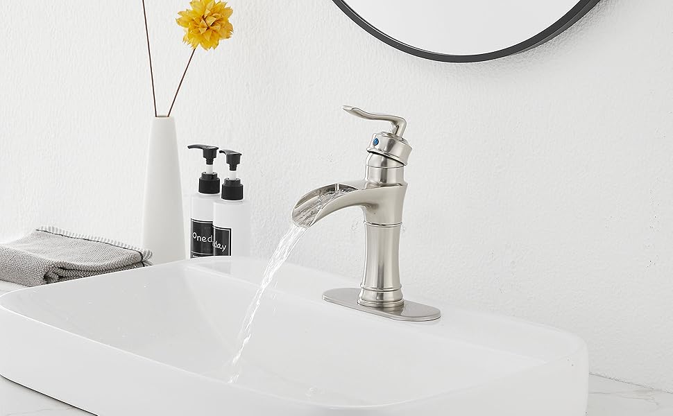 Waterfall Bathroom Faucet Brushed Nickel GGStudy Single Handle One Hole