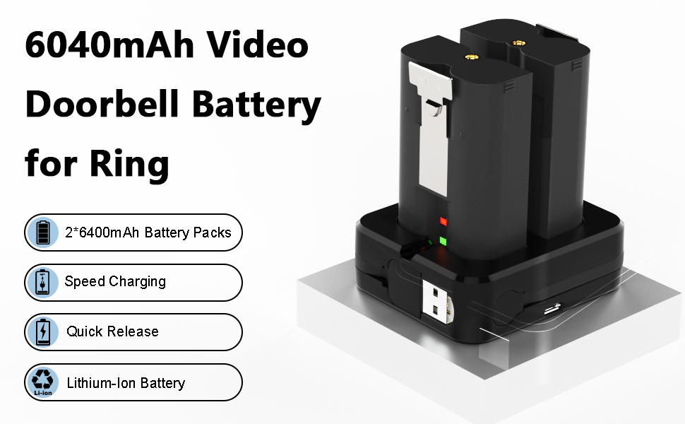 2 packs Rechargeable Batteries for Ring Camera, 3.65V 6040mAh Lithium