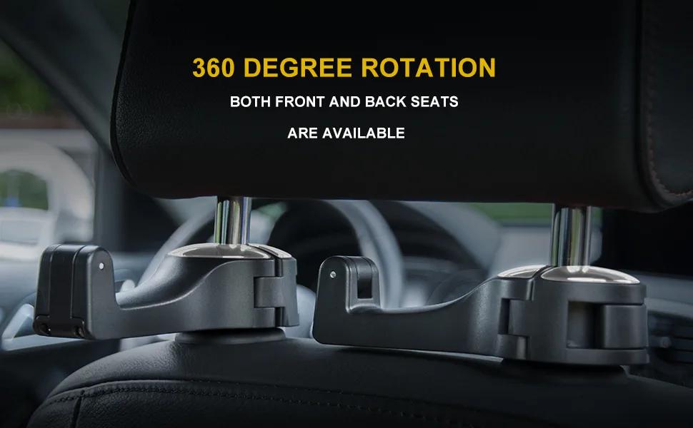 Car Headrest Hidden Hook,2 in 1Car Seat Hooks with Phone Holder, 360