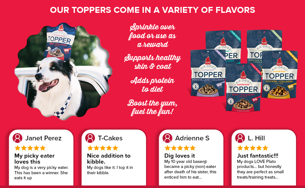 Plato pet treats dog food topper - air-dried with collagen to super skin and coat health
