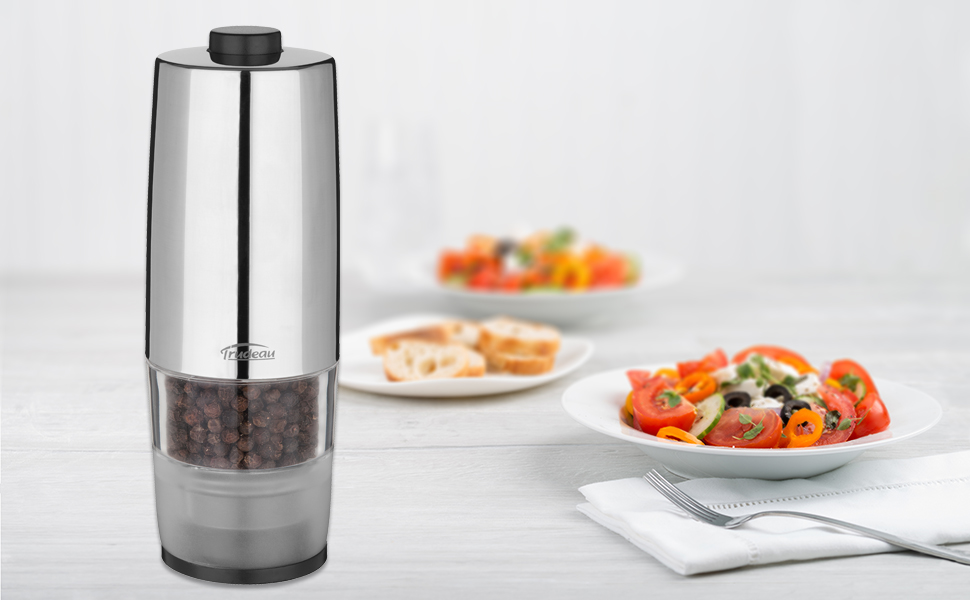 Trudeau Stainless Steel OneHand Battery Operated Pepper Mill Amazon.ca Home