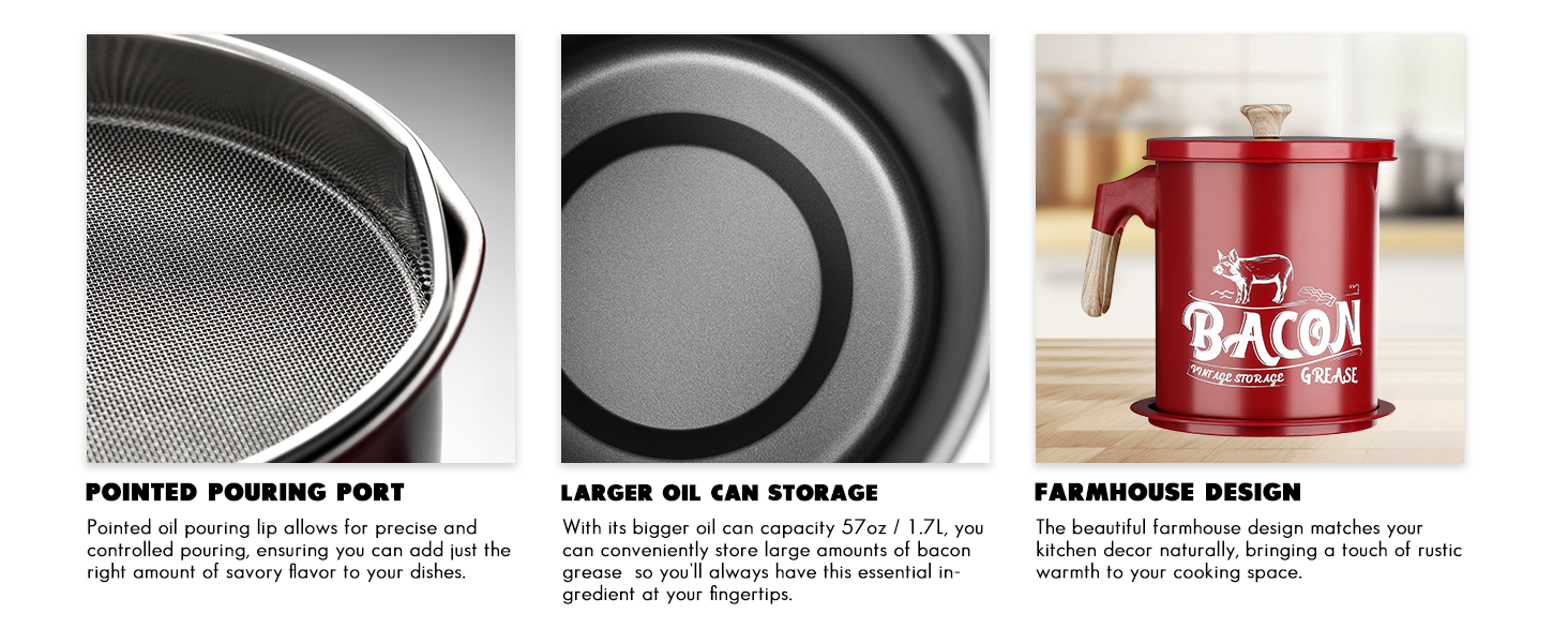 McKay Bacon Grease Container with Mesh Strainer 57oz / 1.7L