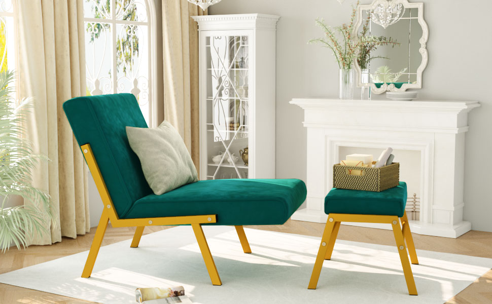 Hooseng Accent Chair with Ottoman, Modern Velvet Reading Chair and Footrest Set