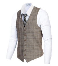 Gioberti Men's 6 Button Slim Fit Formal Herringbone Tweed Vest