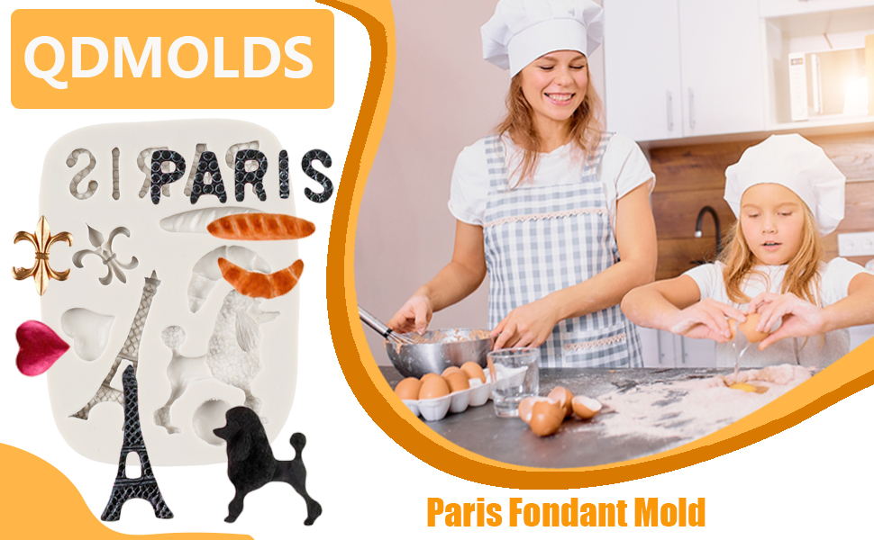 QDMOLDS I Love Paris Fondant Molds Eiffel Tower Poodle
