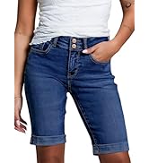 Sidefeel Women's Jean Shorts High Waisted Stretchy Bermuda Folded Hem Denim Summer Shorts