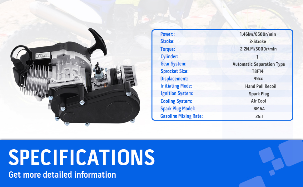 HYEEU 49cc 50cc 2Stroke Engine Dirt Bike Cross Pocket Bike Dirt Bike