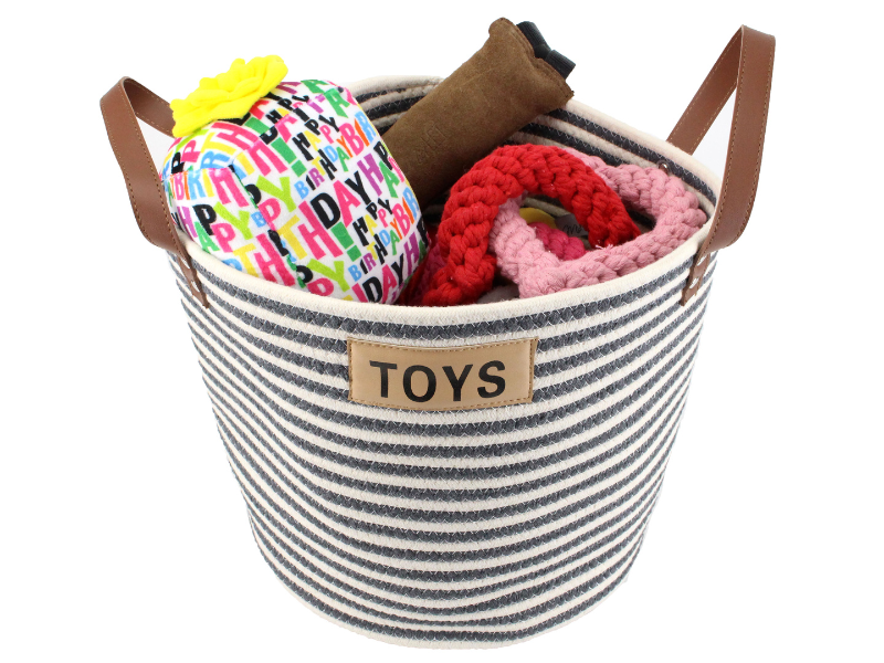 Midlee Cotton Rope Pet Toy Storage Basket Pet Supplies