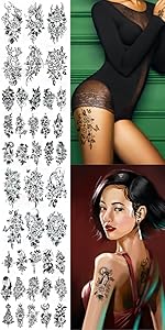 Black Animal in Floral Fake Tattoos(M42)