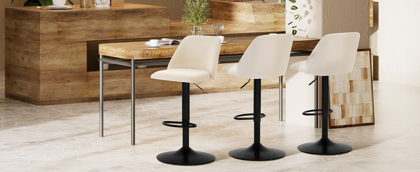 Beige counter stools in warm café setting