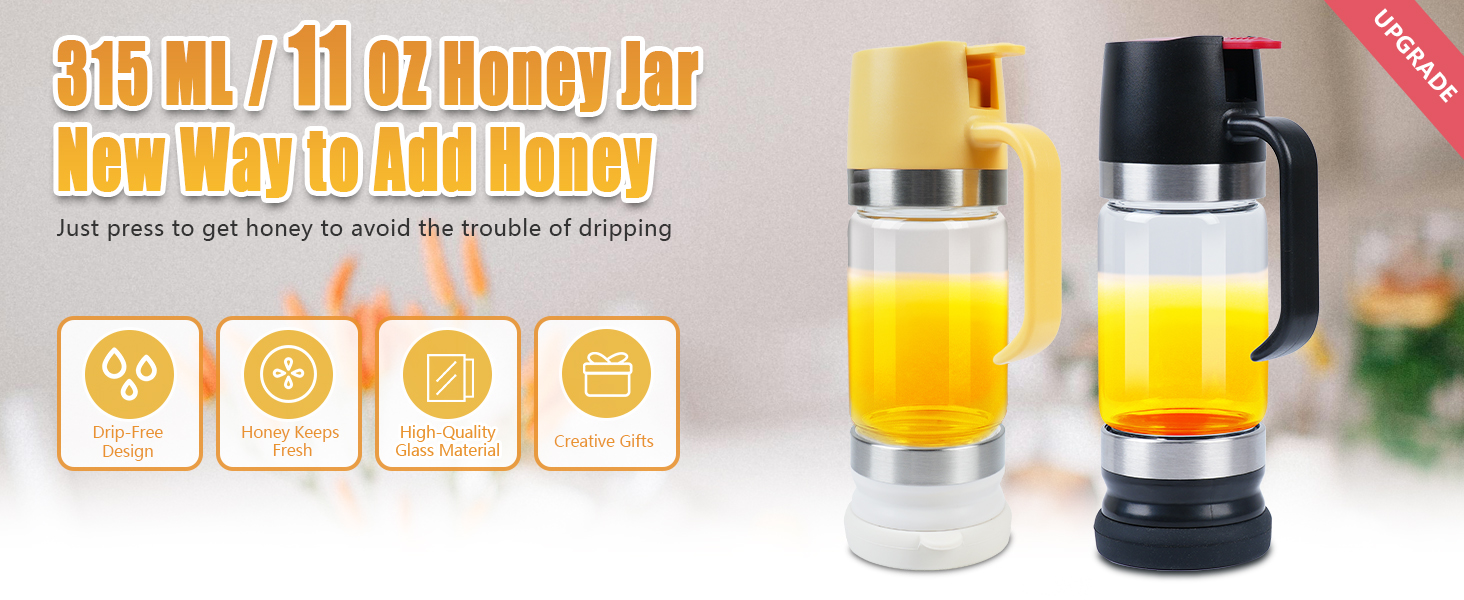 Glass Honey Jar pot, Syrup Dispenser, Honey Dispenser for Honey and Syrup, Honey Container