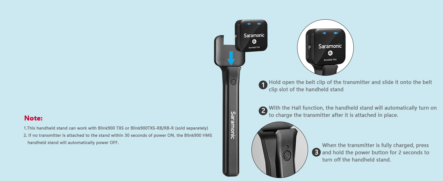 Wireless Handheld Microphone Holder, Saramonic Blink900 HMS Mic for Blink900 S1/S2/S3/S4/S5/S6/S20