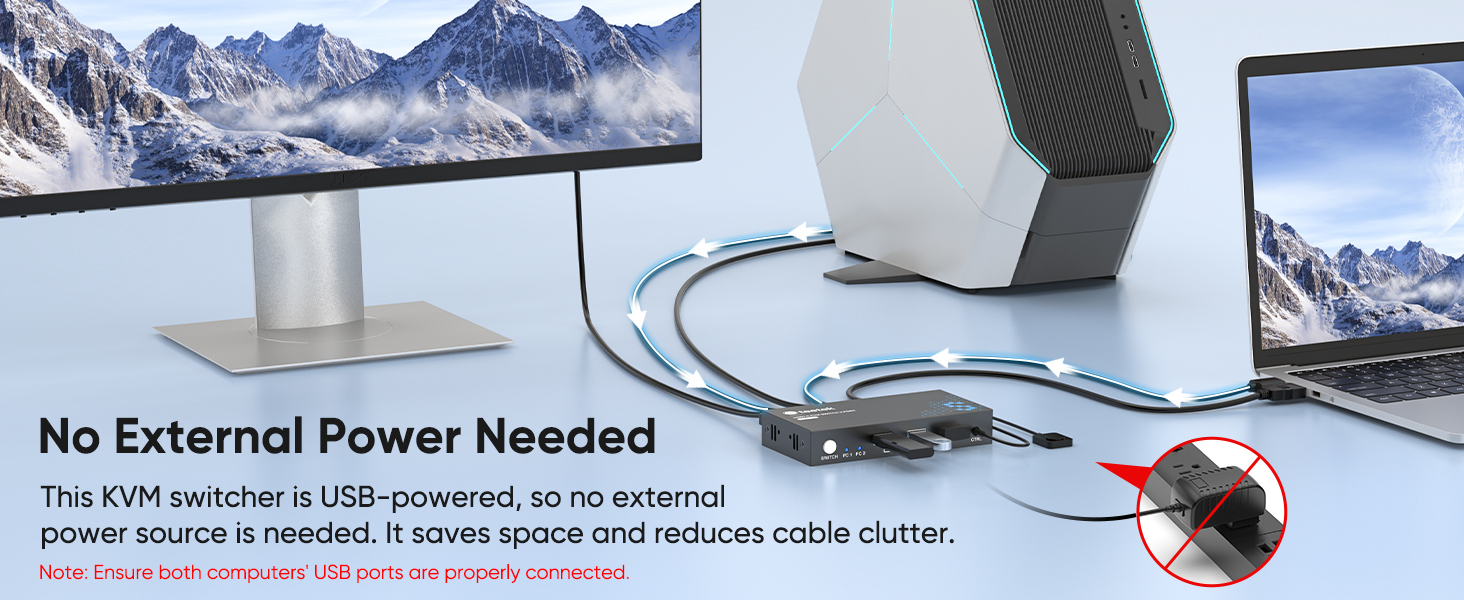 USB 3.0 HDMI KVM Switch 1 Monitors 2 Computers, 4K@60Hz KVM Switches for 2 Computers Sharing Monitor Keyboard Mouse Hard Drives Printer, with EDID Adaptive, 2USB Cable and Controller