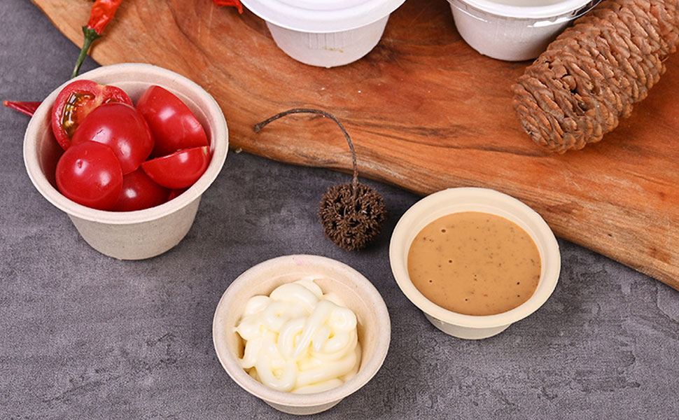 Fayear 50 Pieces of Paper Sauce Pots with Lids, 2oz/4oz Disposable