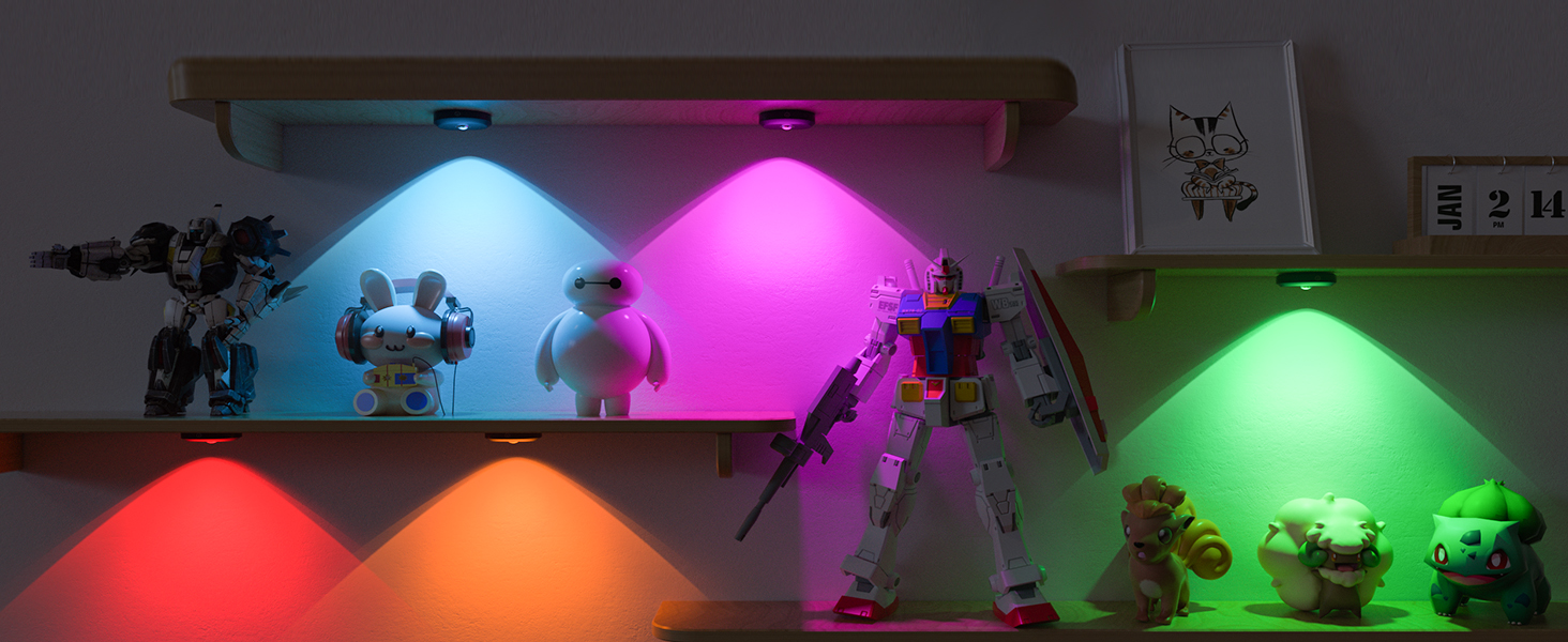 WILLED Rechargeable RGB Puck Lights with Remote Control, 1200mAh