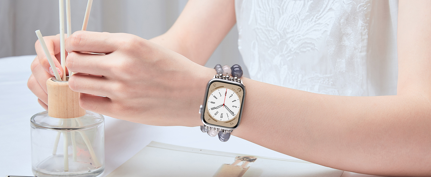 Handmade Natural Crystal Stone Beads Stretchy Band for apple iWatch Band