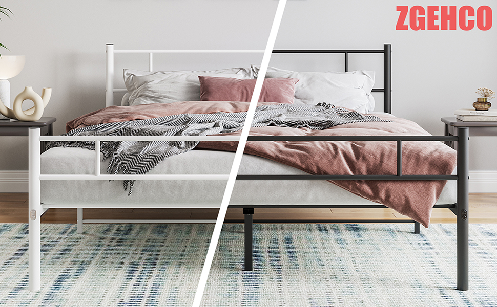ZGEHCO Full Size Metal Bed Frame with Heavy Duty Steel Slat